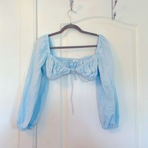 12th Tribe Light Blue tie front bra crop top with long sleeves SIZE M